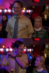 Angela scared Dwight meme template