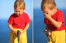 Crying kid with gun meme template