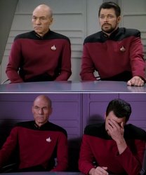 Picard Riker listening to a pun meme template