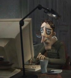 Tired dad at computer meme template