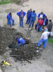 single worker digging hole meme template