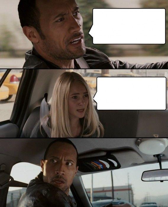 The Rock in car happy then angry meme